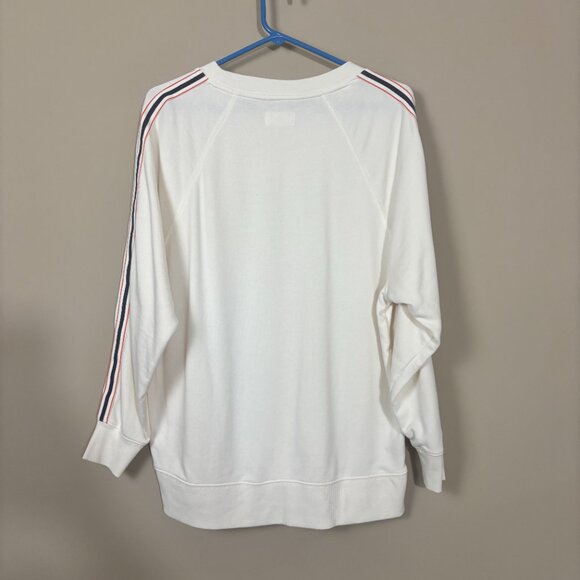 Lou & Grey White Pullover Sweatshirt with Striped Sleeves - Size S - Picture 2 of 10